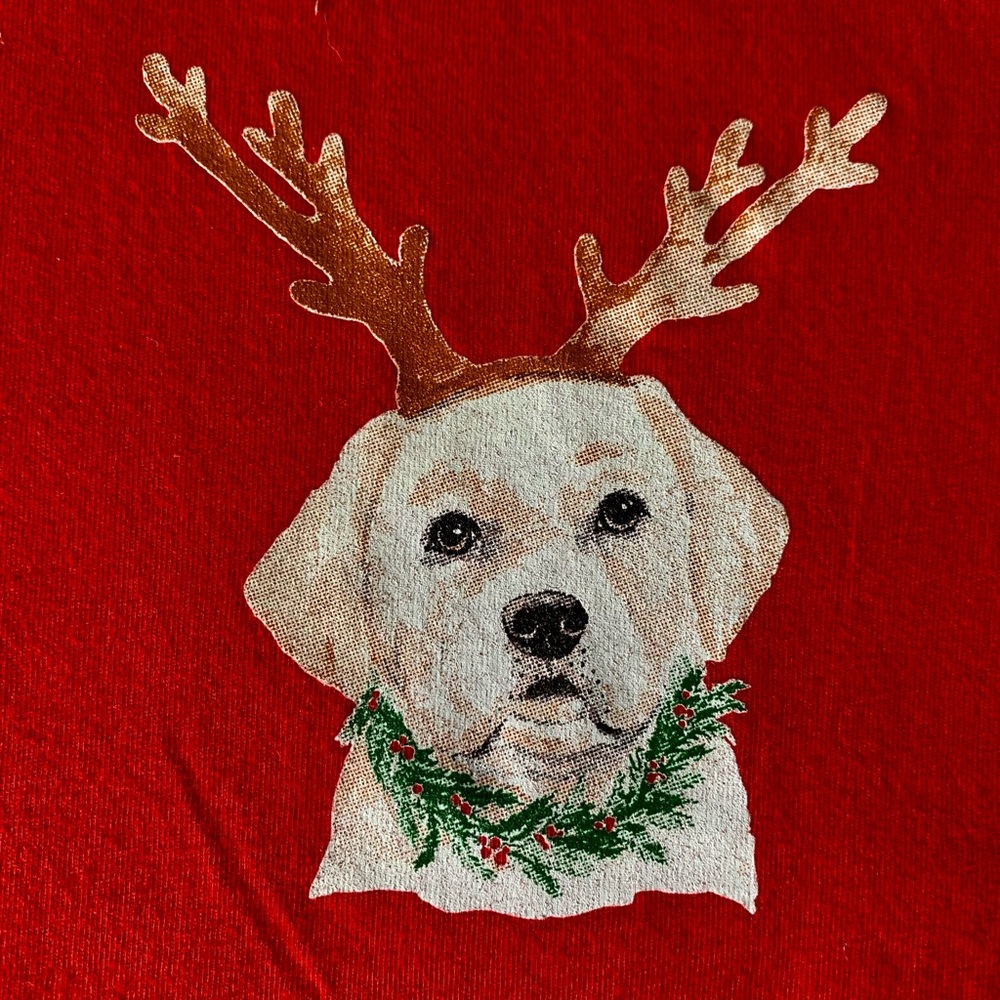 Nantucket Stroll Christmas Red 4T dog/labW/antlers RABBIT SKINS T-Shirt- EUC